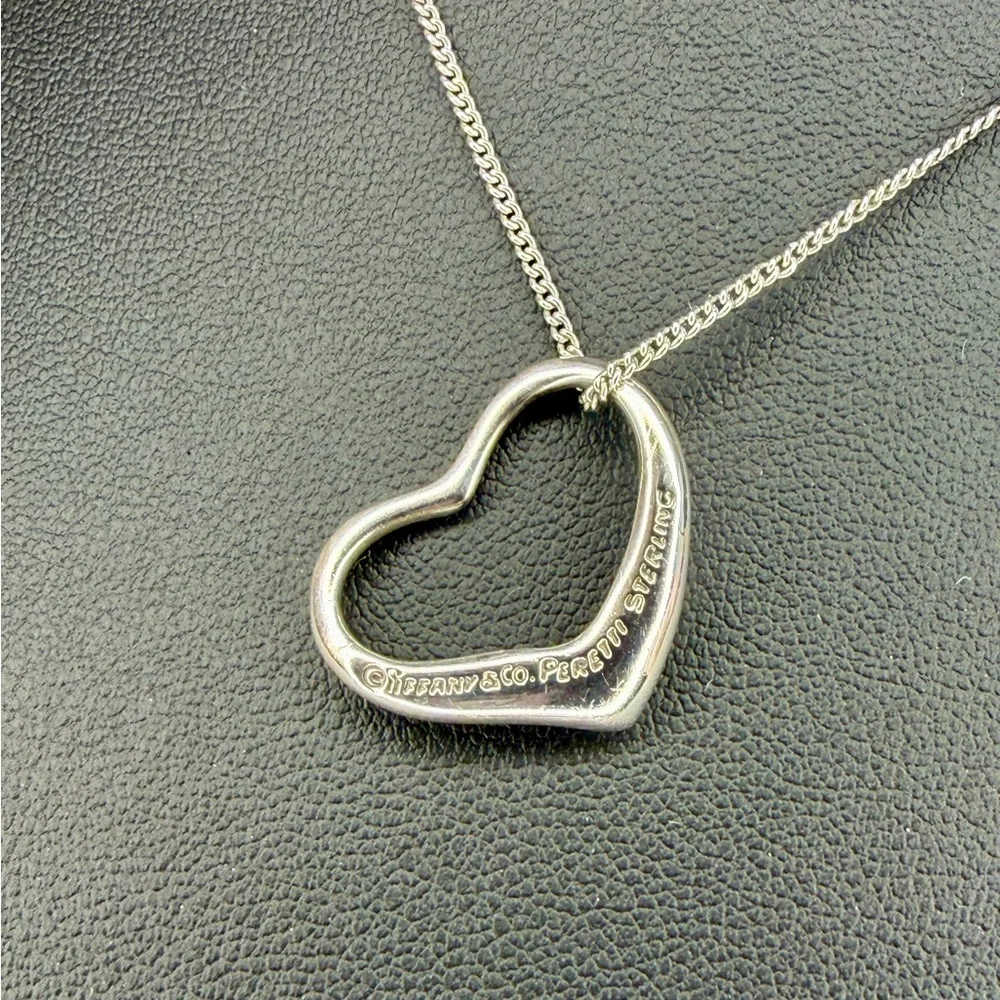 Tiffany & Co. Elsa Peretti Large Open Heart .925 Silver Necklace Full Set